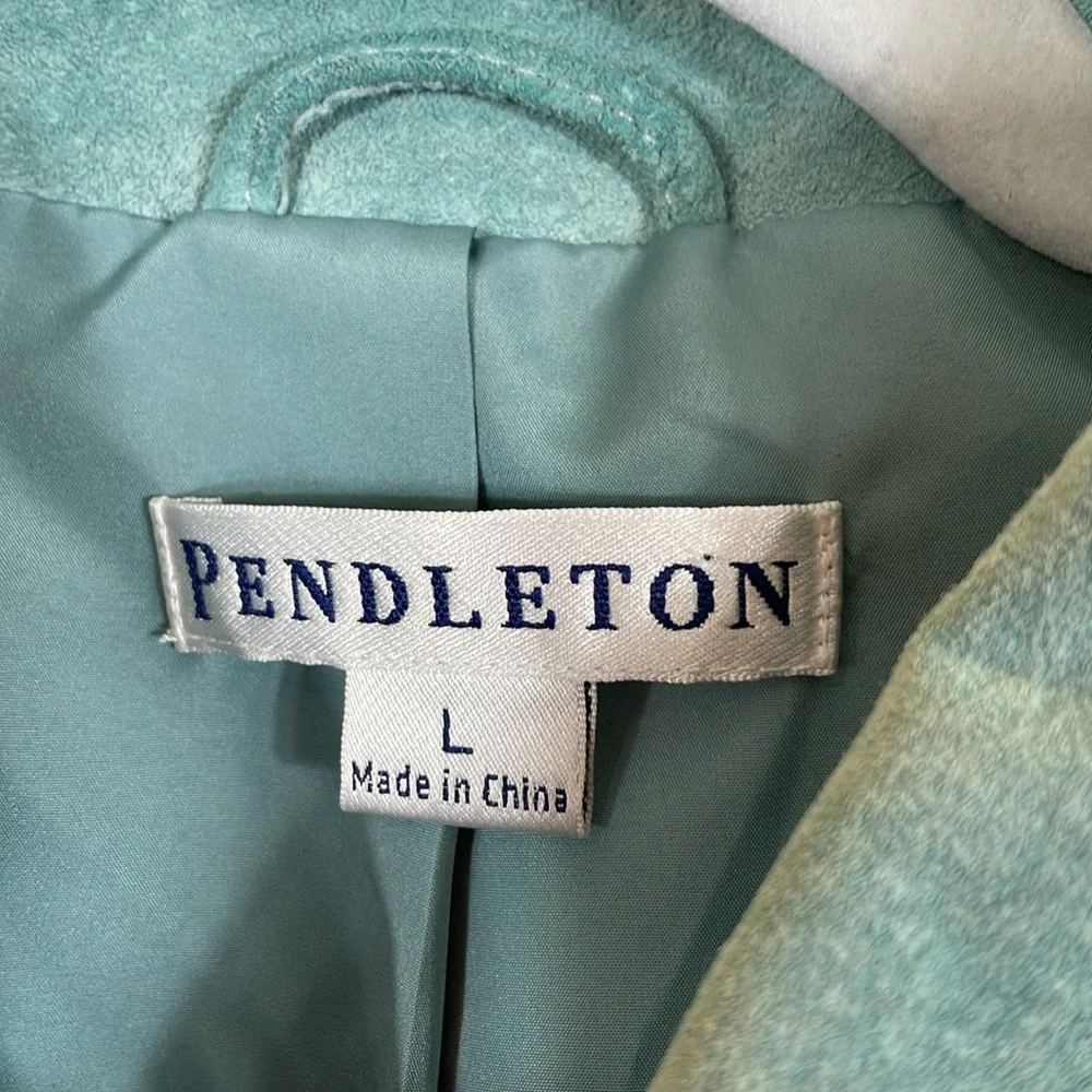 Pendleton Genuine Suede Leather Jacket Size L Seagram Green Blue EUC - Picture 3 of 14